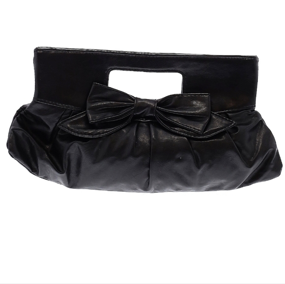 Handbags - Black vegan leather bow clutch mini bag